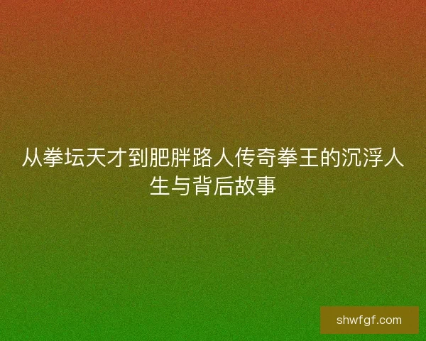 从拳坛天才到肥胖路人传奇拳王的沉浮人生与背后故事 从拳坛天才到肥胖路人传奇拳王的沉浮人生与背后故事