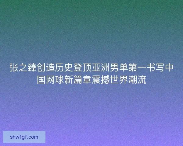张之臻创造历史登顶亚洲男单第一书写中国网球新篇章震撼世界潮流 张之臻创造历史登顶亚洲男单第一书写中国网球新篇章震撼世界潮流