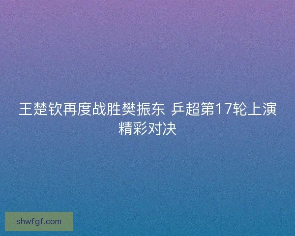 王楚钦再度战胜樊振东 乒超第17轮上演精彩对决